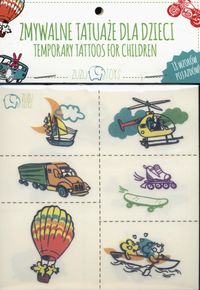Zmywalne tatuaże dla dzieci. 18 wzorów pojazdów. Temporary Tatoos for Children
