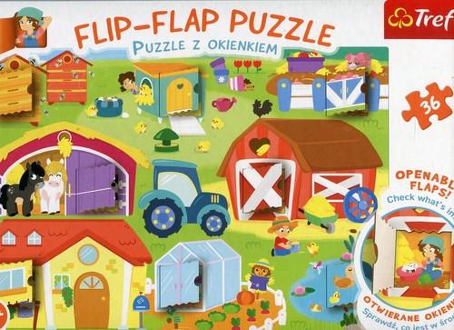 Flip-Flap Puzzle. Puzzle z okienkami. Na farmie 36 elementów